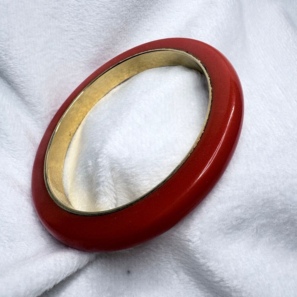 Vintage 1970s Orange Lucite/Acrylic Bangle - Solid Slip-On Bracelet